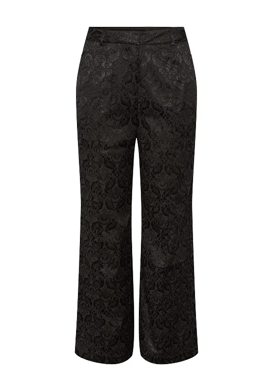 Recycled nylon pants for women in an eco - friendly sporty optionY.A.S Tapera Damask Embossed Wide Leg Trouser, Black Recycled nylon pants for women in an eco - friendly sporty optionY.A.S Tapera Damask Embossed Wide Leg Trouser, Black