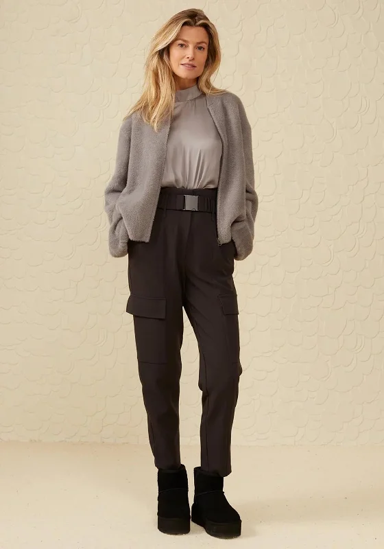 Sequin embellished pants for women at partiesYAYA High Waist Belted Cargo Trouser, Phantom Sequin embellished pants for women at partiesYAYA High Waist Belted Cargo Trouser, Phantom