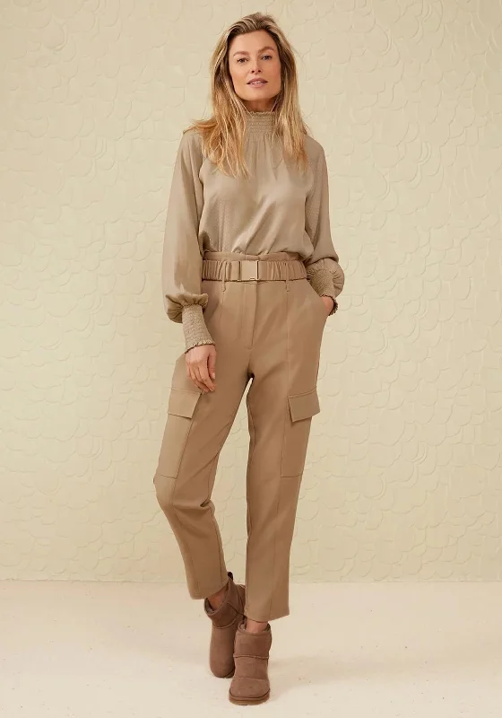 Corduroy pants for women in winterYAYA High Waist Belted Cargo Trouser, Sand