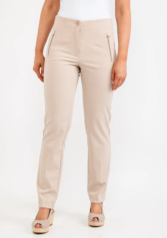 Patchwork wide leg pants for women in a creative and unique styleZerres Jane Zip Pocket Slim Trousers, Cream