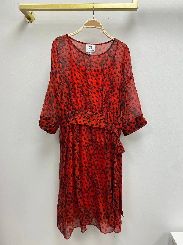 Off Shoulder Chiffon Dresses for Ladies' Summer Outings3/4 Sleeve Heart Printed Red Dress Off Shoulder Chiffon Dresses for Ladies' Summer Outings3/4 Sleeve Heart Printed Red Dress