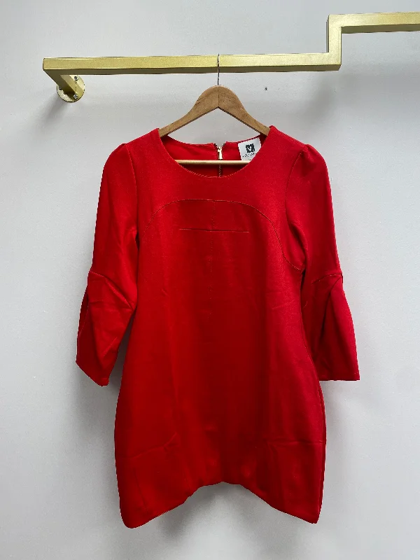 Velvet Dresses with Satin Trim for Ladies' Luxurious Feel3/4 Sleeve Red Mini Dress