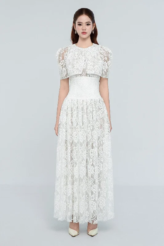 Dresses with Ruffled Sleeveless Top for Ladies' Dramatic and Artistic LookAubrie Fit and Flare Corset Waist Lace Maxi Dress Dresses with Ruffled Sleeveless Top for Ladies' Dramatic and Artistic LookAubrie Fit and Flare Corset Waist Lace Maxi Dress