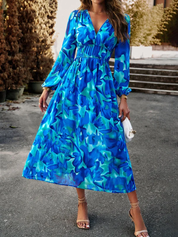 Lace Trimmed Cotton Dresses for Ladies' Feminine AppealBohemian resort casual printed long skirt