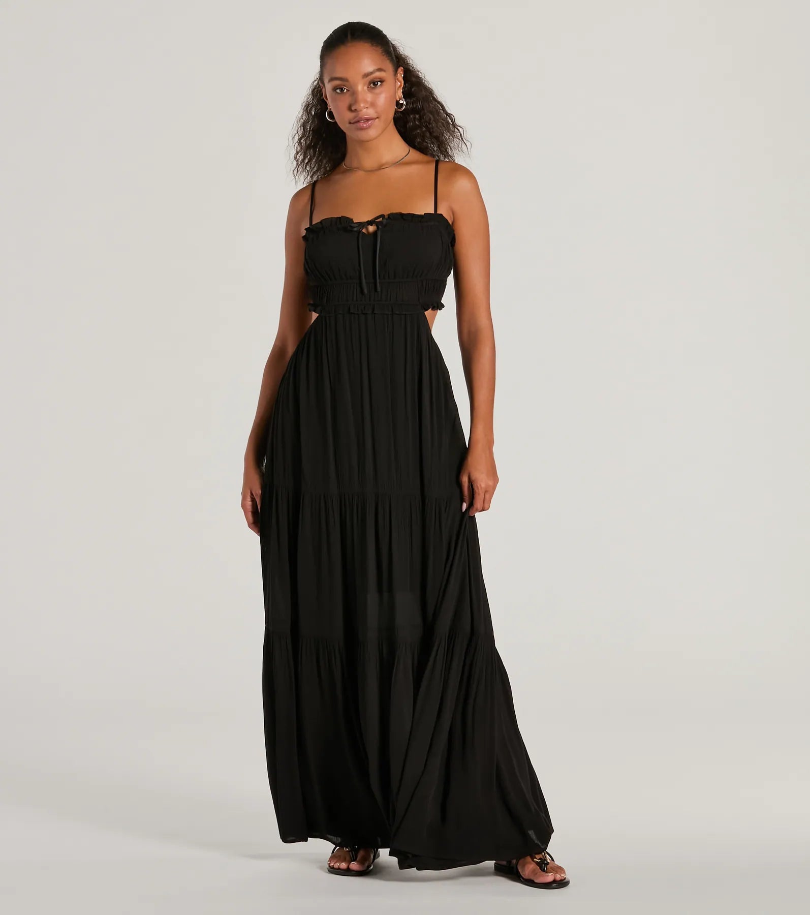 Dresses with Pleated Tulle Skirt for Ladies' Princess LookBreezy Look Ruffled Cutout Woven Maxi Dress