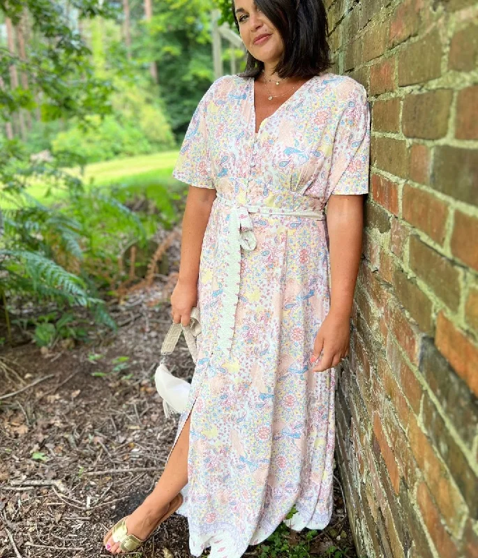 Comfortable Linen Shift Dresses for Ladies' Daily WearButton Front Angel Sleeve Maxi Dress Comfortable Linen Shift Dresses for Ladies' Daily WearButton Front Angel Sleeve Maxi Dress