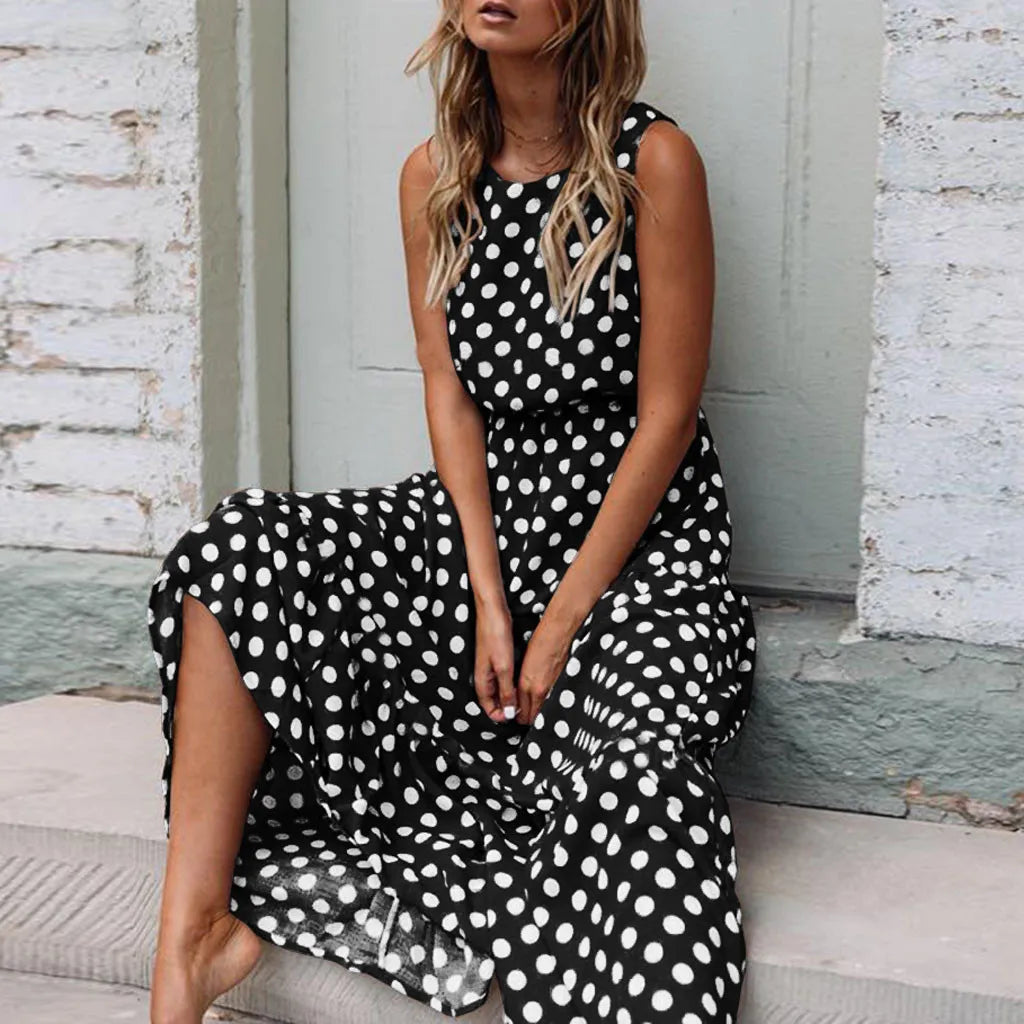 Dresses with Satin and Lace Trimmed Neckline for Ladies' Sophisticated LookAmy Fashion - Casual Versatile Sleeveless Round Neck Polka Dot Boho Dress Dresses with Satin and Lace Trimmed Neckline for Ladies' Sophisticated LookAmy Fashion - Casual Versatile Sleeveless Round Neck Polka Dot Boho Dress