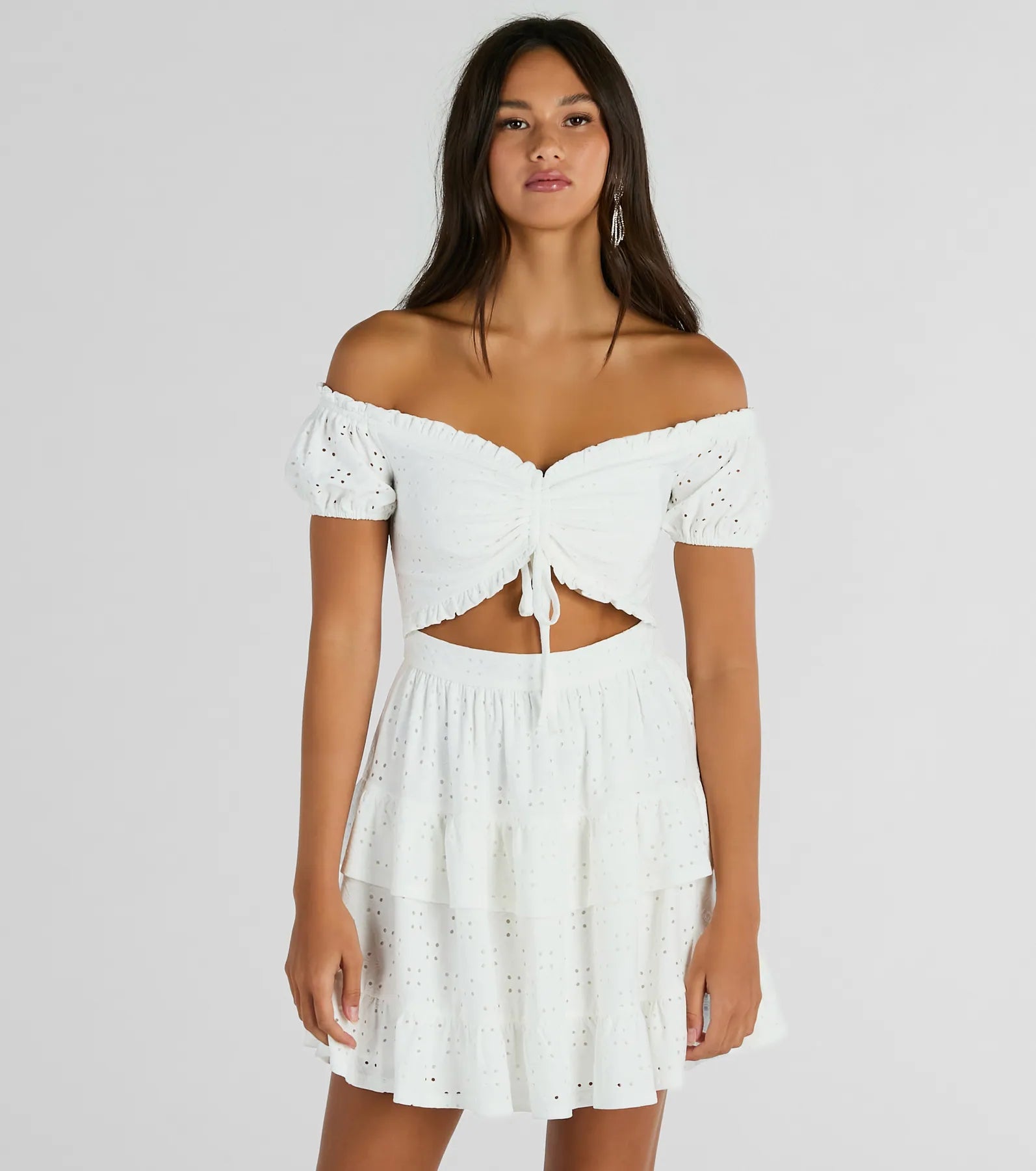 Dresses with Ruffled Sleeveless Top and Sequined Bodice and Tulle Skirt for Ladies' Dramatic and Glamorous LookCatch A Cutie Short Sleeve Cutout Eyelet Skater Dress