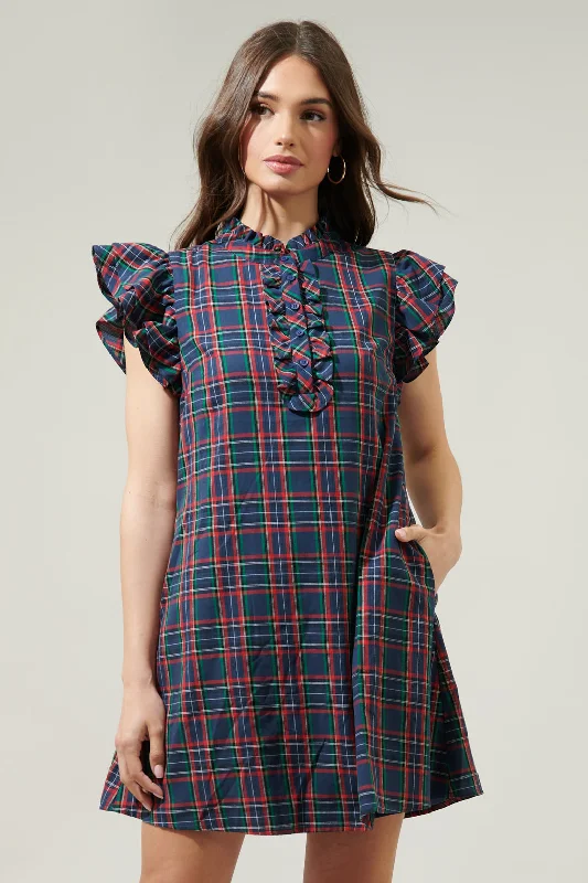 Dresses with Beaded Waistbands and Tiered Skirts for Ladies' Glamorous and Feminine LookChapman Plaid Shift Dress