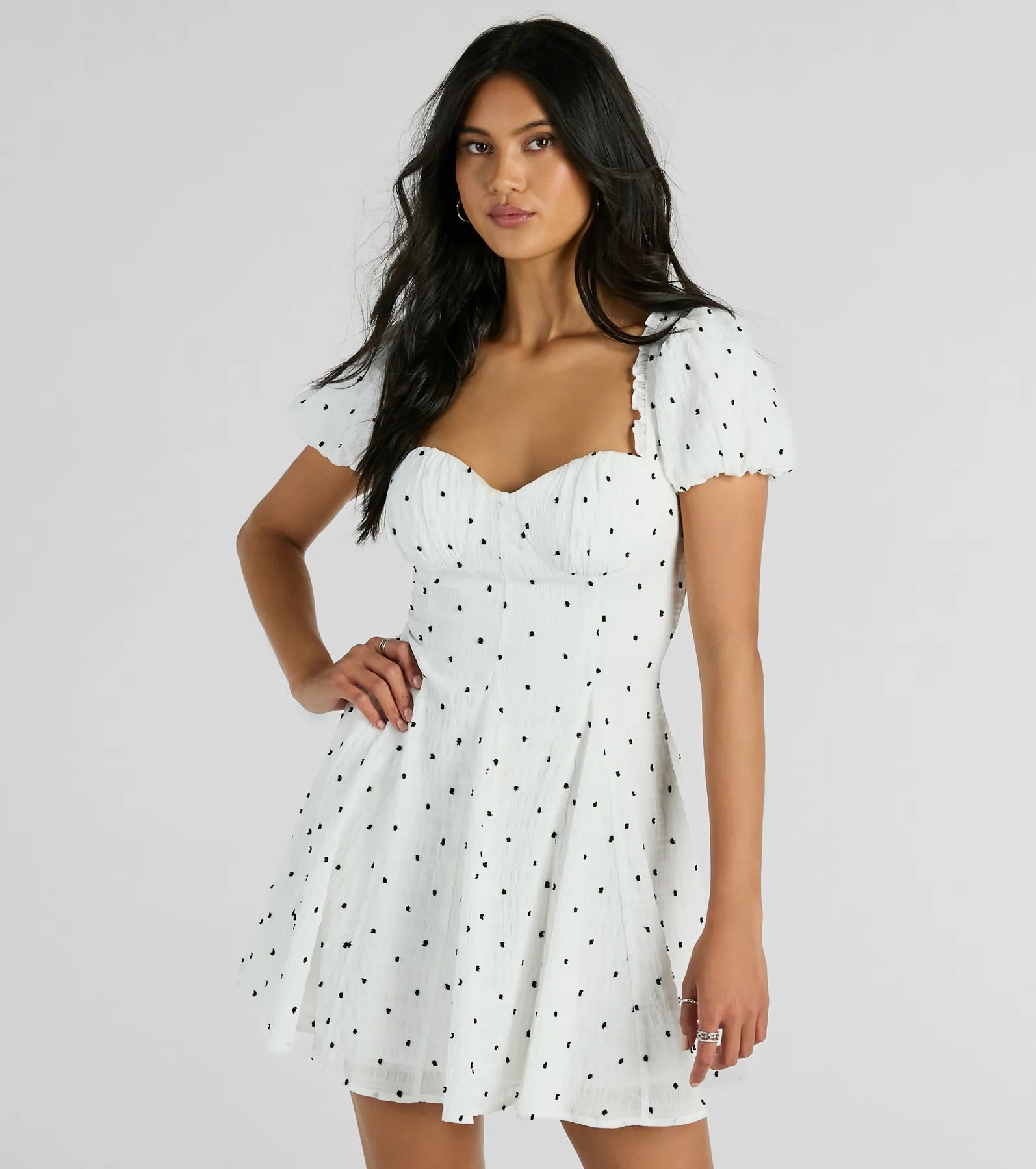 Dresses with Ruffled Sleeveless Top for Ladies' Dramatic and Artistic LookCharmed And Cute Polka Dot Chiffon Skater Dress