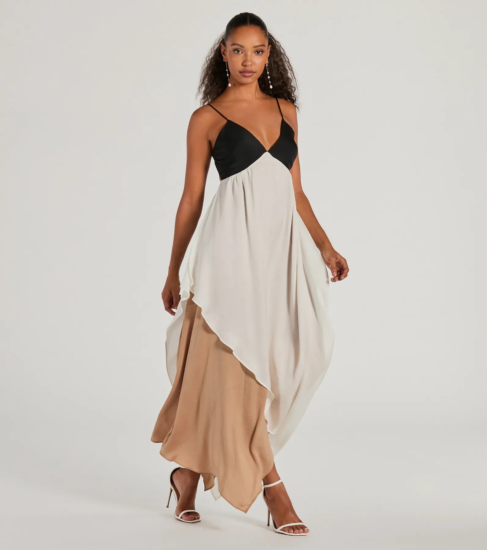 Plus Size Jersey Wrap Dresses for Ladies' Easygoing LookChic Passion V-Neck Color Block Maxi Dress