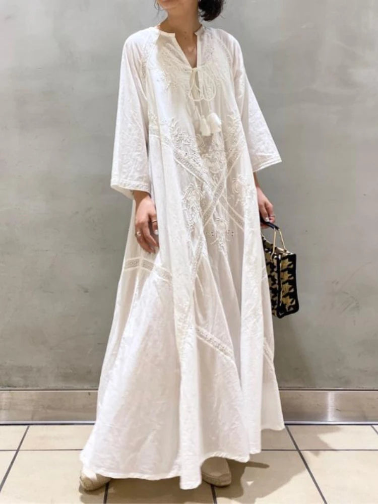 Dresses with Lace and Chiffon Blend for Ladies' Soft and Feminine LookAmy Fashion - Cotton Linen Beach White V Neck Embroidered Boho Dress Dresses with Lace and Chiffon Blend for Ladies' Soft and Feminine LookAmy Fashion - Cotton Linen Beach White V Neck Embroidered Boho Dress