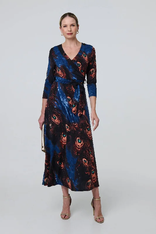 Beaded Dresses with Tulle and Lace Combo for Ladies' Glamorous LookPeacock Print 3/4 Sleeve Wrap Maxi Dress Beaded Dresses with Tulle and Lace Combo for Ladies' Glamorous LookPeacock Print 3/4 Sleeve Wrap Maxi Dress