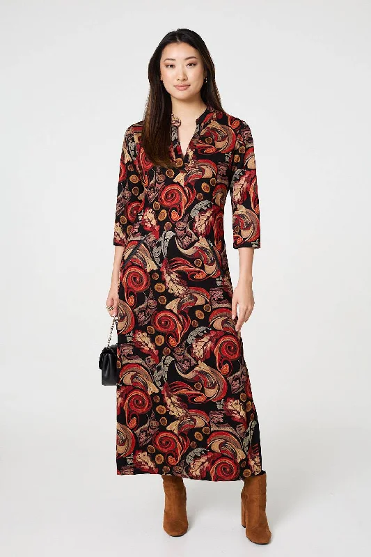 Dresses with Sequined Hearts for Ladies' Romantic LookAbstract 3/4 Sleeve Maxi Shift Dress Dresses with Sequined Hearts for Ladies' Romantic LookAbstract 3/4 Sleeve Maxi Shift Dress