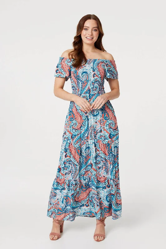 Dresses with Embroidered Stars and Sequined Dots for Ladies' Celestial and Playful LookPaisley Square Neck Maxi Dress