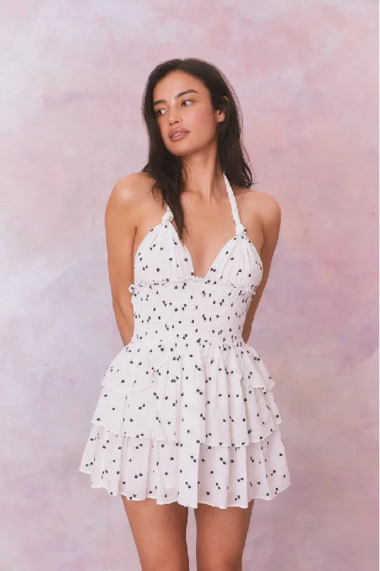 Dresses with Satin Trimmed Collar and Bow Back and Embroidered Skirt for Ladies' Classic and Glamorous LookDeanna Star Print Cotton Halter Mini Dress Dresses with Satin Trimmed Collar and Bow Back and Embroidered Skirt for Ladies' Classic and Glamorous LookDeanna Star Print Cotton Halter Mini Dress