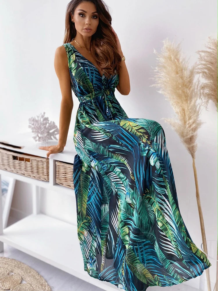 Chiffon Dresses with Slit for Ladies' Added EleganceAmy Fashion - Deep V Neck Print Sleeveless Boho Dress Chiffon Dresses with Slit for Ladies' Added EleganceAmy Fashion - Deep V Neck Print Sleeveless Boho Dress