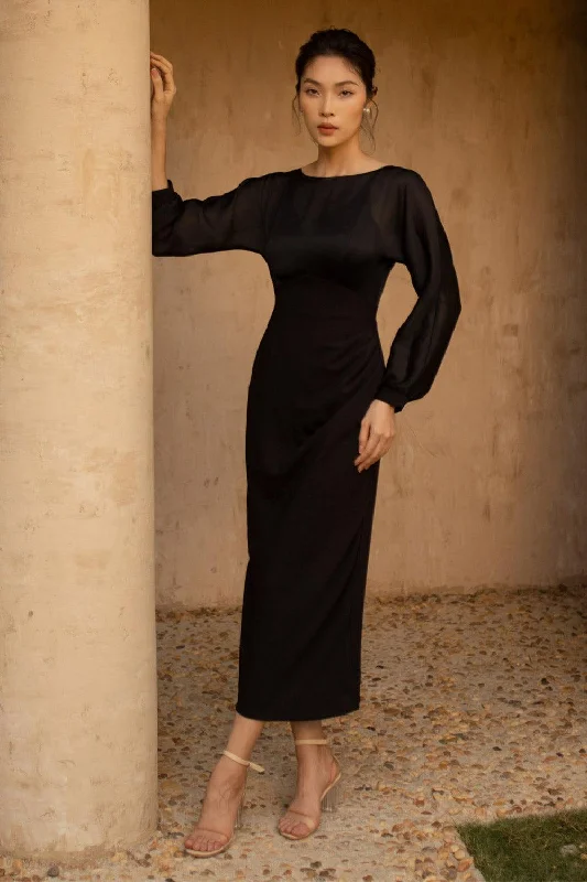 Dresses with Embroidered Floral Patterns and Tassel Hem for Ladies' Bohemian and Feminine LookEastina Sheath Puffy Sleeved Silk Chiffon Floor Length Dress Dresses with Embroidered Floral Patterns and Tassel Hem for Ladies' Bohemian and Feminine LookEastina Sheath Puffy Sleeved Silk Chiffon Floor Length Dress