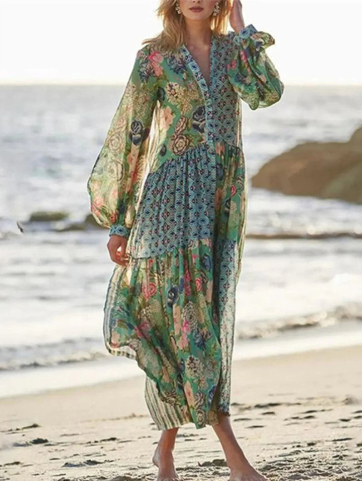 Dresses with Lace Insertions on the Skirt and Beaded Waistband for Ladies' Feminine and Glamorous LookAmy Fashion - Elegant Floral Print Lantern Long Sleeve Chiffon Boho Dress Dresses with Lace Insertions on the Skirt and Beaded Waistband for Ladies' Feminine and Glamorous LookAmy Fashion - Elegant Floral Print Lantern Long Sleeve Chiffon Boho Dress