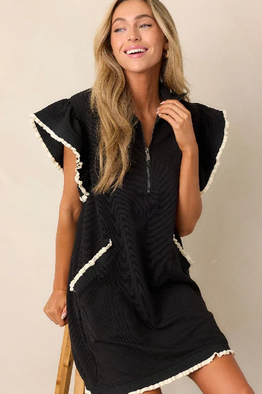 Dresses with Ruffled Sleeveless Top for Ladies' Dramatic and Artistic LookEverywhere & Back Black Flutter Sleeve Mini Dress