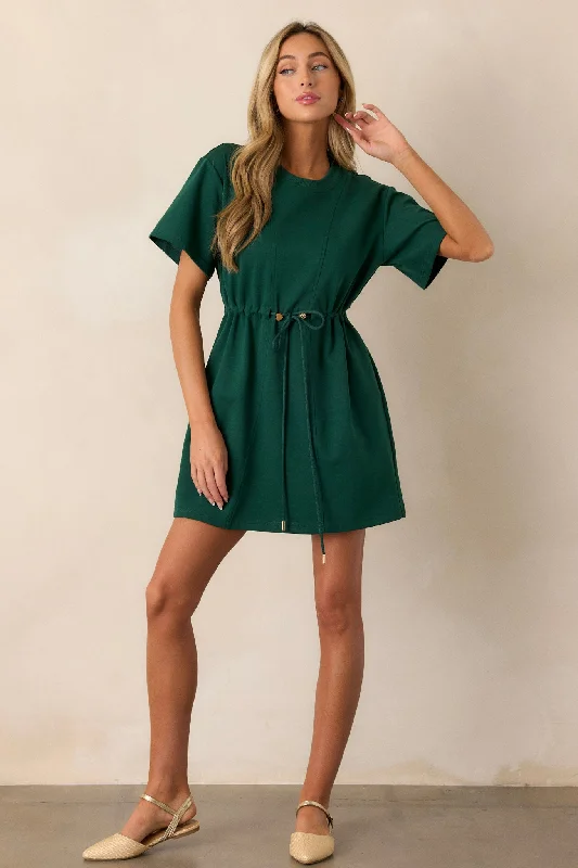 Dresses with Satin Trimmed Collar and Bow Back for Ladies' Classic and Intricate LookFor The Day Hunter Green Short Sleeve Mini T-Shirt Dress