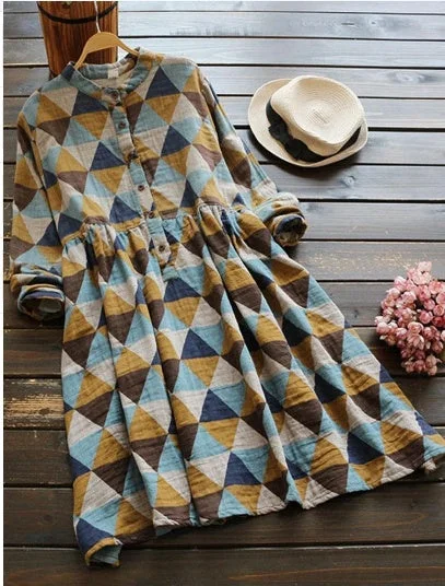 Vintage Inspired Tea Length Dresses for Ladies with Ruffled CollarGeometric Print Women Dresses Vintage Inspired Tea Length Dresses for Ladies with Ruffled CollarGeometric Print Women Dresses
