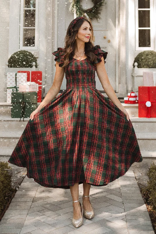 Chiffon Dresses with Slit for Ladies' Added EleganceHattie Dress in Green Plaid