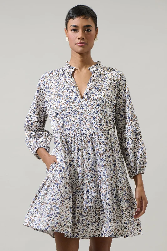 Dresses with Tiered Skirts for Ladies' Playful LookHeath Floral Long Sleeve Mini Shift Dress