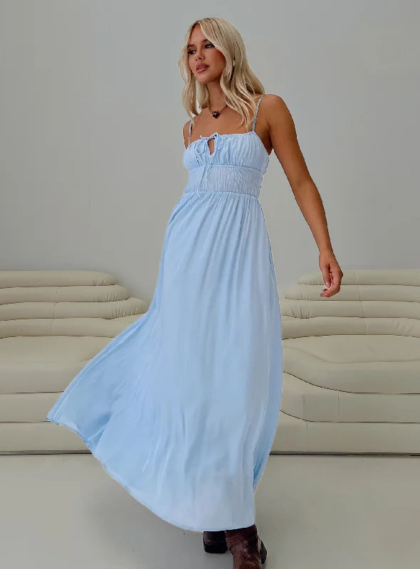 Dresses with Tulle Overlay and Beaded Bodice for Ladies' Dramatic and Graceful LookJersie Maxi Dress Blue