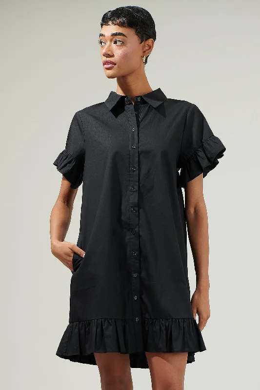 Dresses with Satin Trimmed Collar for Ladies' Classic LookKacey Ruffled Shirt Mini Dress