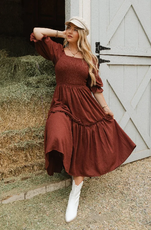 Long Dresses with Side Slit for Ladies' Mobility and StyleLani Dress in Brown