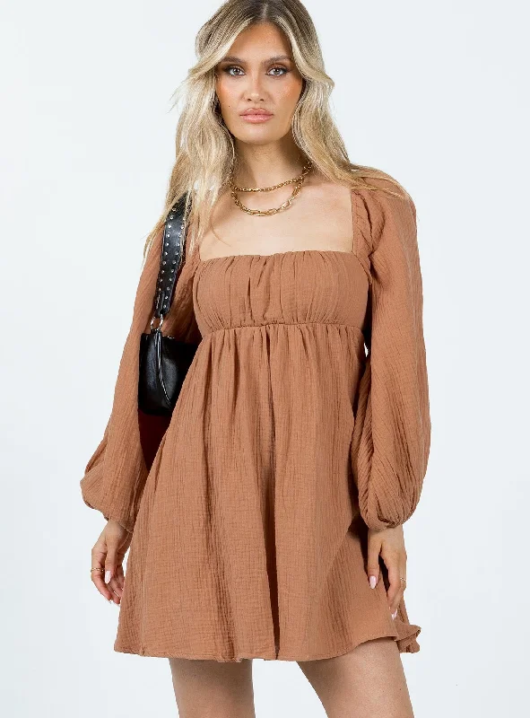 Dresses with Tassel Hem and Metallic Lace for Ladies' Boho and Luxurious LookLet's Dance Mini Long Sleeve Dress Rust