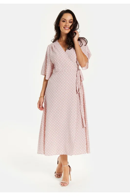 Princess Style Tulle Dresses for Ladies' Weekend BrunchLiquorish Polka Dot Midi Wrap Dress In Light Pink