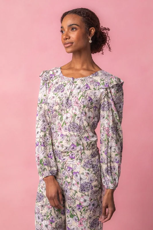 Dresses with Satin Trimmed Collar for Ladies' Classic LookLo Blouse in Floral Bloom - FINAL SALE