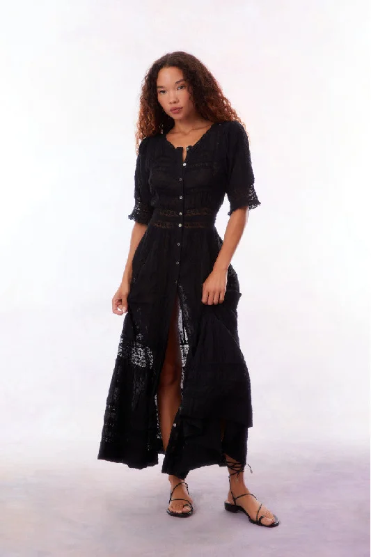 Embroidered Silk Dresses for Ladies' Elegant TouchMinka Maxi Dress-BLACK