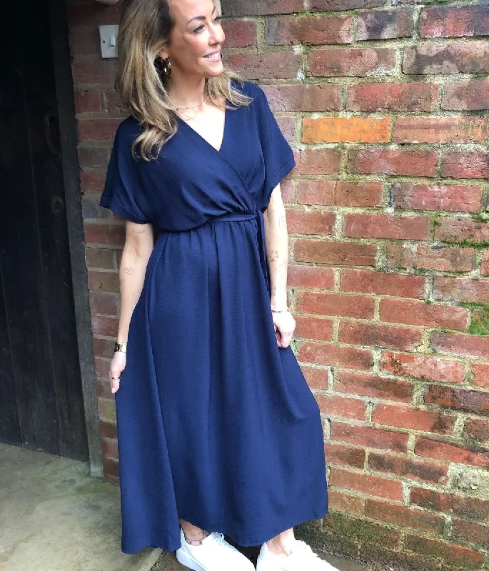 Dresses with Sequined Geometric Shapes and Lace and Chiffon Blend and Ruffled Sleeves for Ladies' Modern and Dramatic LookNavy Belted Midaxi Dress Dresses with Sequined Geometric Shapes and Lace and Chiffon Blend and Ruffled Sleeves for Ladies' Modern and Dramatic LookNavy Belted Midaxi Dress