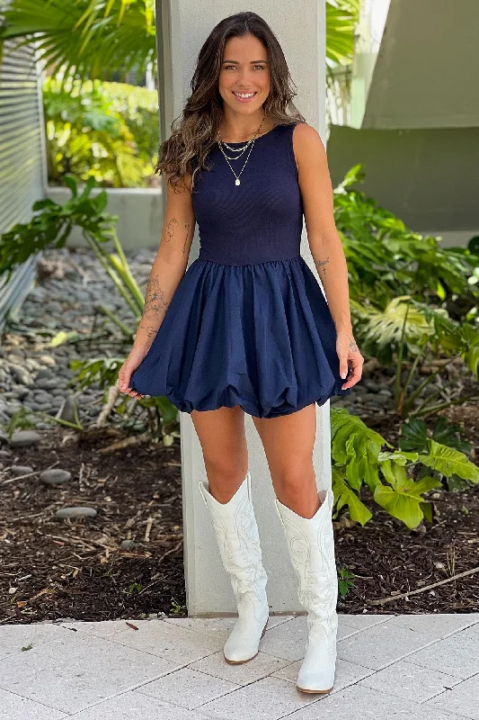 Dresses with Pleated Tulle Skirt for Ladies' Princess LookNavy Jersey Top Balloon Skirt Dress Dresses with Pleated Tulle Skirt for Ladies' Princess LookNavy Jersey Top Balloon Skirt Dress