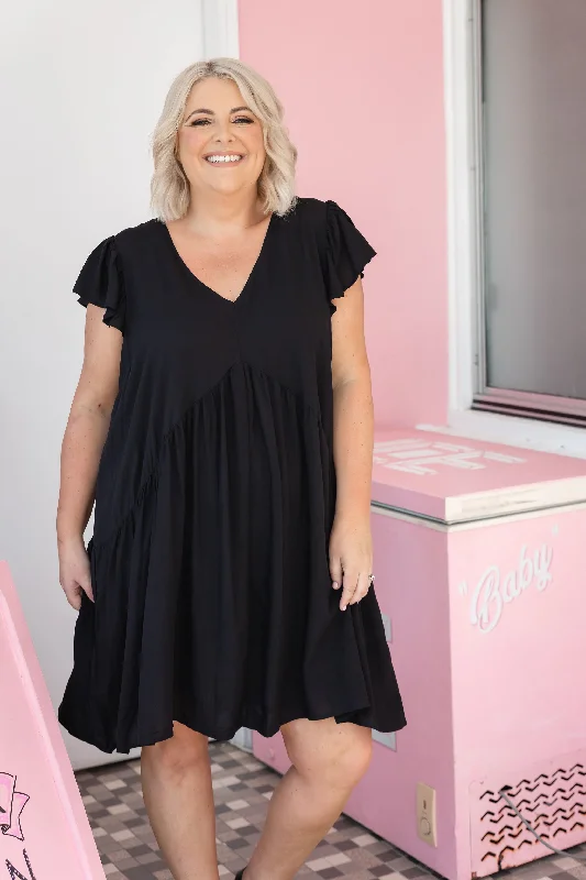 Dresses with Sheer Panels for Ladies' Sultry and Alluring LookPeak Frill Party Dress in Black Dresses with Sheer Panels for Ladies' Sultry and Alluring LookPeak Frill Party Dress in Black