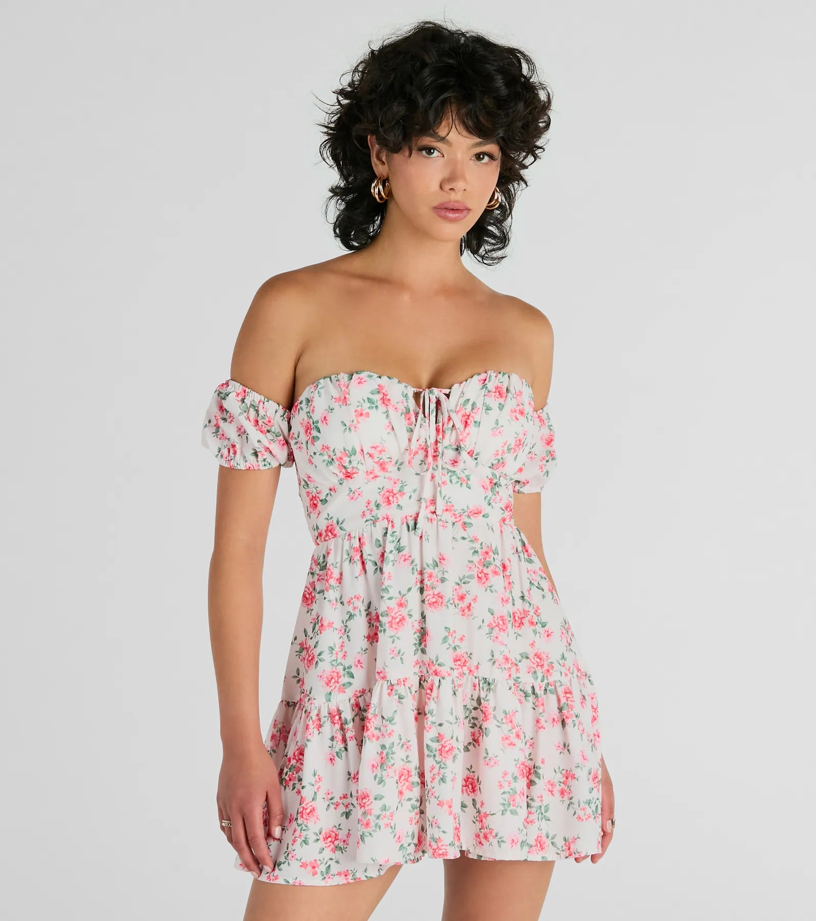 Dresses with Satin Trimmed Collar and Bow Back for Ladies' Classic and Intricate LookProfound Bloom Off-The-Shoulder Floral Skater Dress