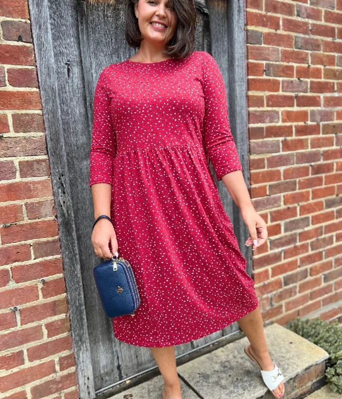 Dresses with Asymmetric Hem for Ladies' Unique StyleRed Dot Guelder Rose Dress