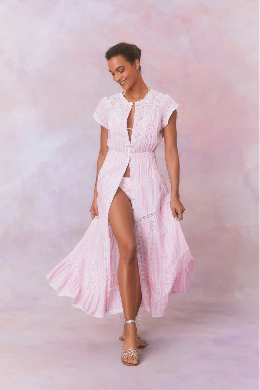 Dresses with Lace and Tulle Combo for Ladies' Dreamy LookRemi Cotton Stripe Maxi Dress- CAPTIVA PINK Dresses with Lace and Tulle Combo for Ladies' Dreamy LookRemi Cotton Stripe Maxi Dress- CAPTIVA PINK