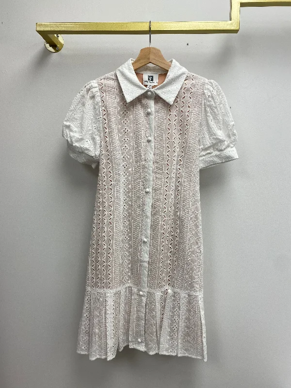 Dresses with High Neck and Embroidered Back for Ladies' Modest and Intricate LookShort Sleeve White Eyelet Belted Mini Dress Dresses with High Neck and Embroidered Back for Ladies' Modest and Intricate LookShort Sleeve White Eyelet Belted Mini Dress