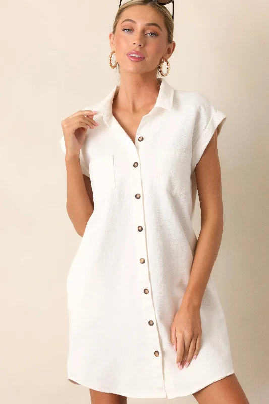 Dresses with Sequined Hearts and Ruffled Hem and Satin and Lace Combo and Bow at the Waist for Ladies' Romantic and Sweet LookStop & Stare White Denim Button Front Mini Dress