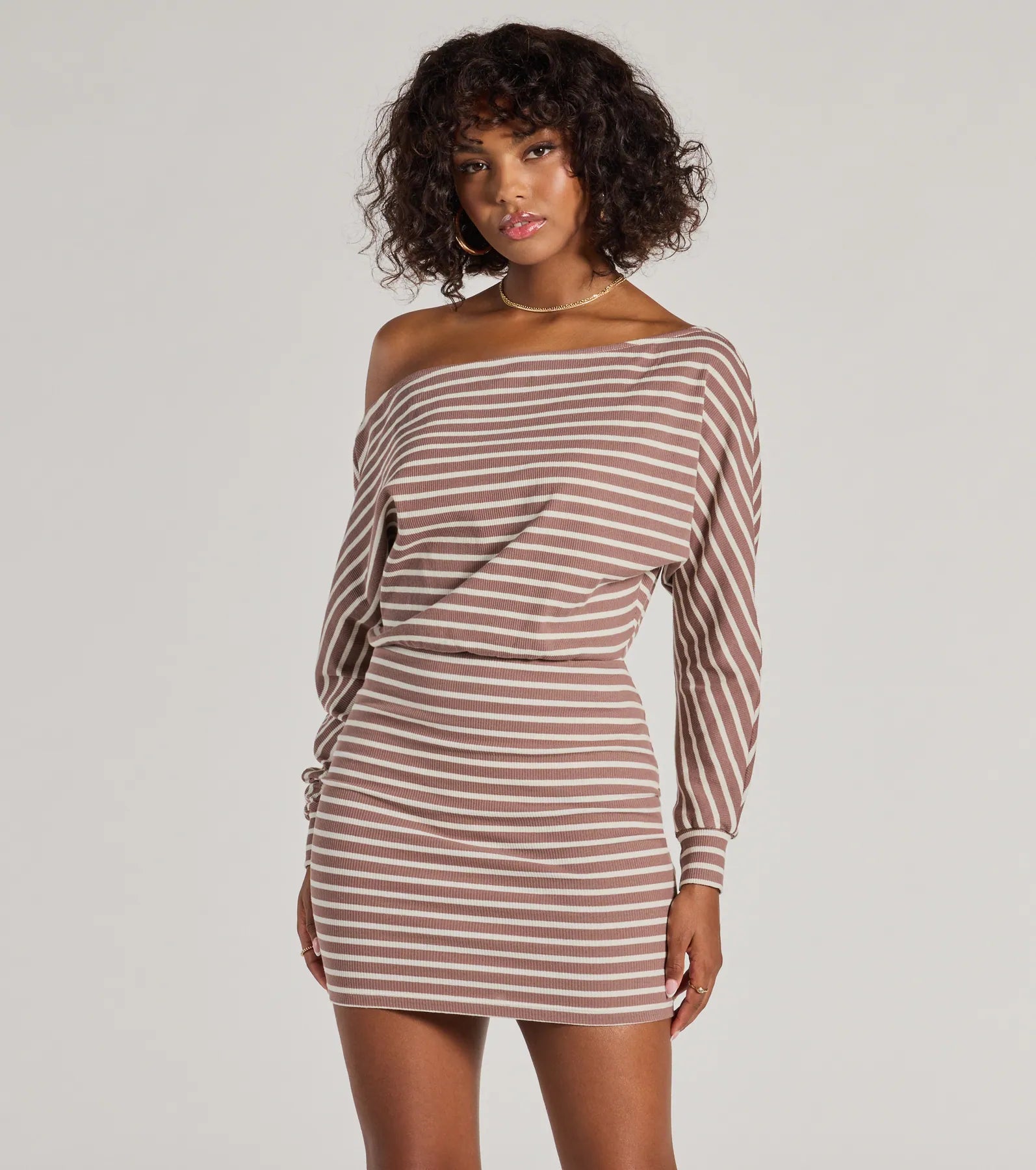 Dresses with Sequined Geometric Shapes for Ladies' Modern and Stylish LookStripes In Style Off The Shoulder Mini Dress Dresses with Sequined Geometric Shapes for Ladies' Modern and Stylish LookStripes In Style Off The Shoulder Mini Dress