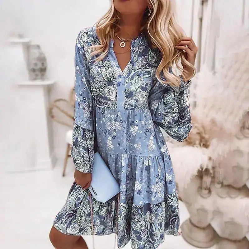 Dresses with Satin Trimmed Collar for Ladies' Classic LookAmy Fashion - Summer Floral Print V Neck Ruffles Boho Dress Dresses with Satin Trimmed Collar for Ladies' Classic LookAmy Fashion - Summer Floral Print V Neck Ruffles Boho Dress