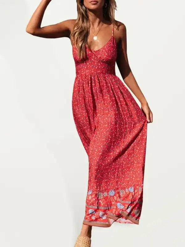 Dresses with Metallic Sequined Bodice for Ladies' Glamorous LookSummer new big swing skirt Bohemian V-neck suspender floral dress Dresses with Metallic Sequined Bodice for Ladies' Glamorous LookSummer new big swing skirt Bohemian V-neck suspender floral dress