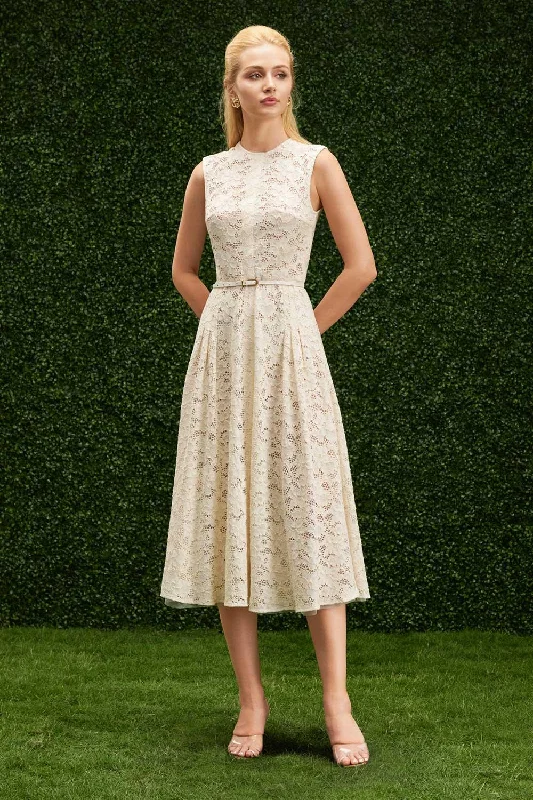 Princess Style Tulle Dresses for Ladies' Weekend BrunchSunny Fit and Flare Side Pleated Lace Calf Length Dress Princess Style Tulle Dresses for Ladies' Weekend BrunchSunny Fit and Flare Side Pleated Lace Calf Length Dress