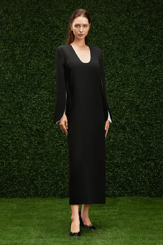 Dresses with Satin Trimmed Collar and Bow Back for Ladies' Classic and Intricate LookSydney Straight Scoop Neck Rain Cloth Maxi Dress Dresses with Satin Trimmed Collar and Bow Back for Ladies' Classic and Intricate LookSydney Straight Scoop Neck Rain Cloth Maxi Dress