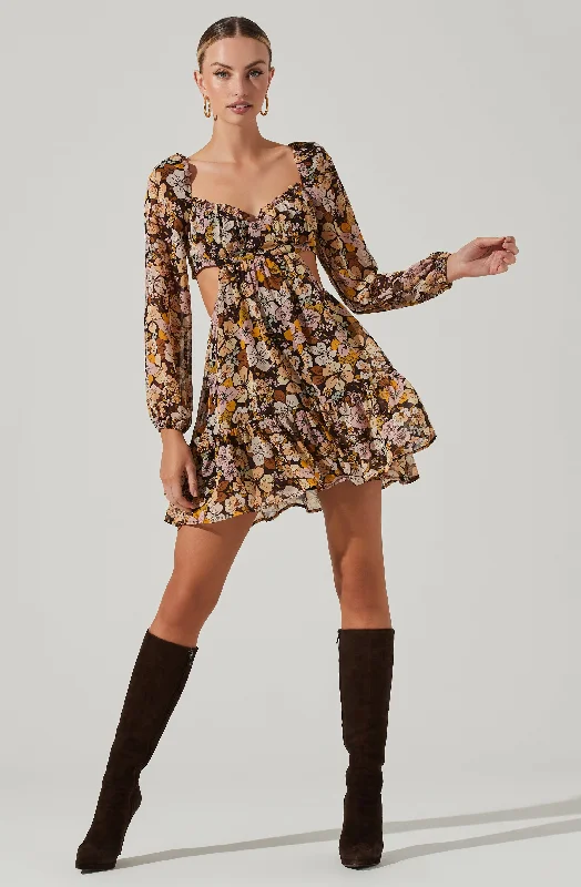 Dresses with Sequined Star Motifs for Ladies' Celestial and Elegant LookTeyla Floral Cutout Long Sleeve Mini Dress