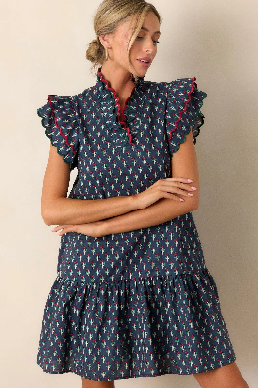 Dresses with Beaded Floral Wreath on the Bodice for Ladies' Delicate and Festive LookWhat Once Was 100% Cotton Navy Floral Mini Dress (RESTOCK OCTOBER)